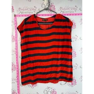 Broadway & Broome silk Striped Short Sleeve Tee with Red and Black Relaxed